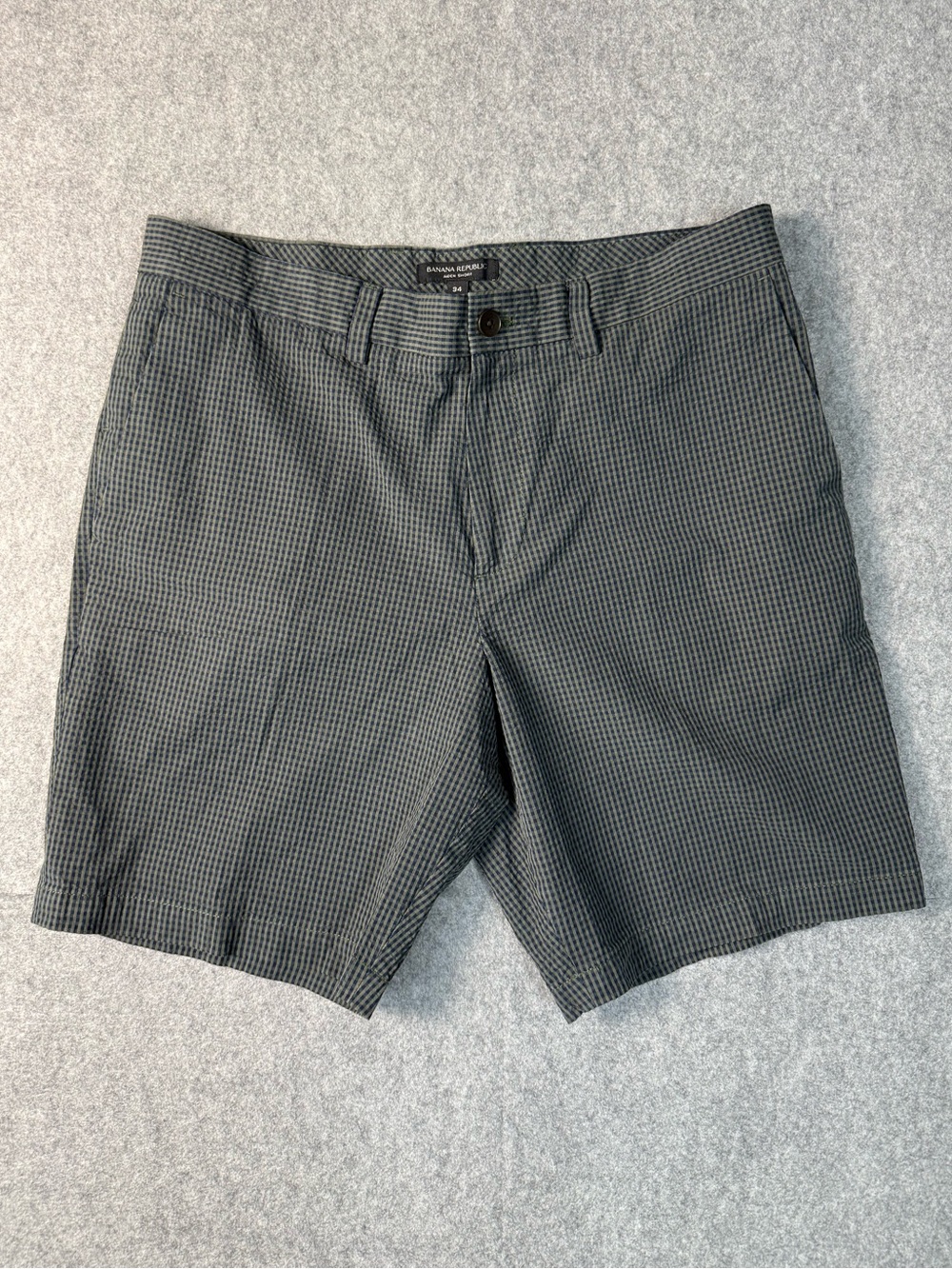 Banana Republic Aiden Shorts 34 Gingham Navy Green Preppy Slim Chino